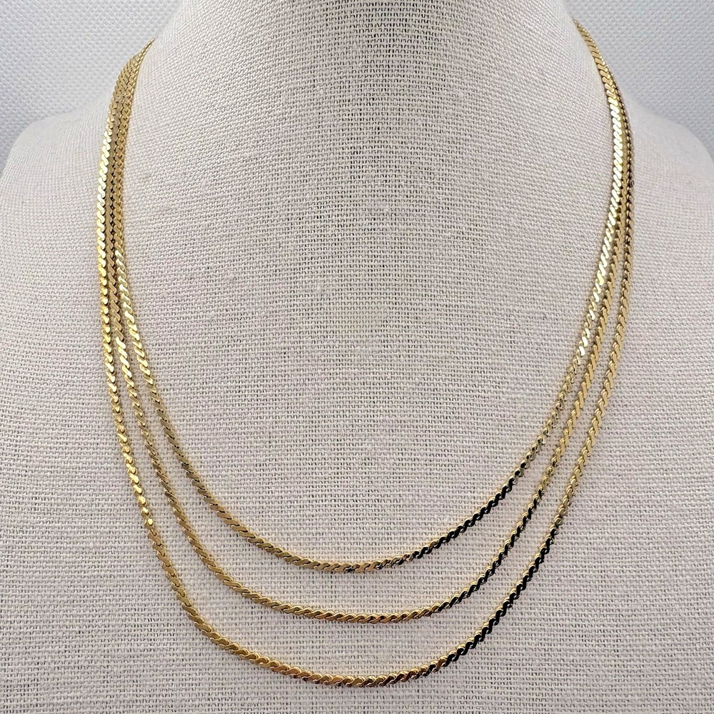 Vintage Triple Stranded Choker Chain Necklace Gold Tone 16" Minimalist